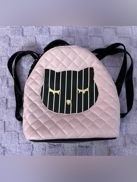 Betsey Johnson Handbags - Betsey Johnson Kitty Backpack - Pink, Black and White with Cat Face on Front
